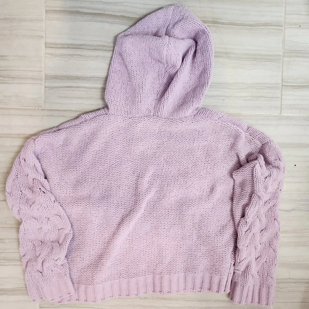 Justice Girls Knitted V-Neck Purple Cropped Sweater w/ Hood